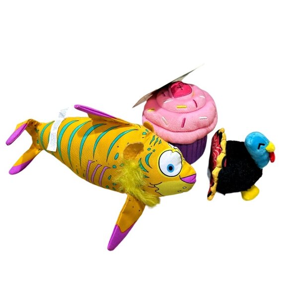 Lot of 3 Plush Dog Toys Bark Turkey Zippy Paws Cupcake PetMate Fish All Squeak - Picture 2 of 11